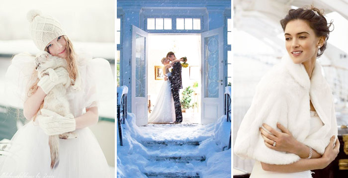 Зимняя фотосессия невесты в подвенечном платье